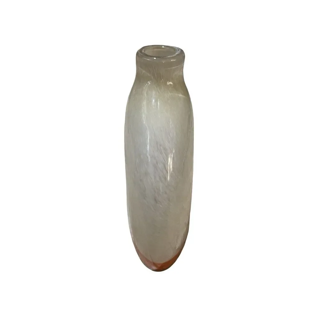 Pier 1 Imports Flat Bottle Glass Vase w/ Orange & Brown‎ Stripes Decorative 10